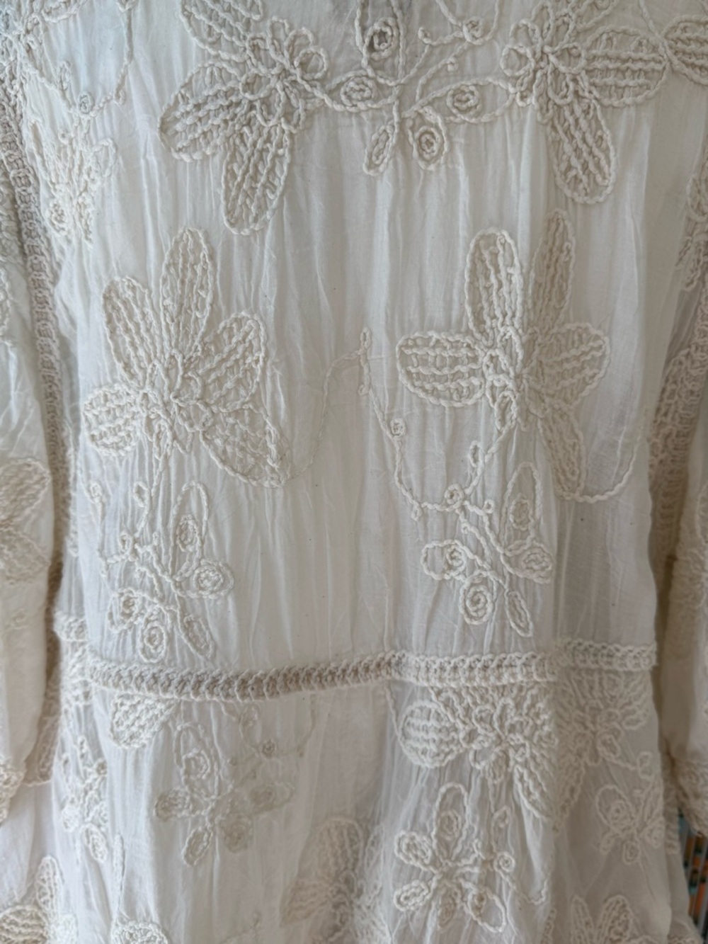 POL Cream Lace-Embroidered Peasant Top with Tassel Tie - Picture 6 of 7